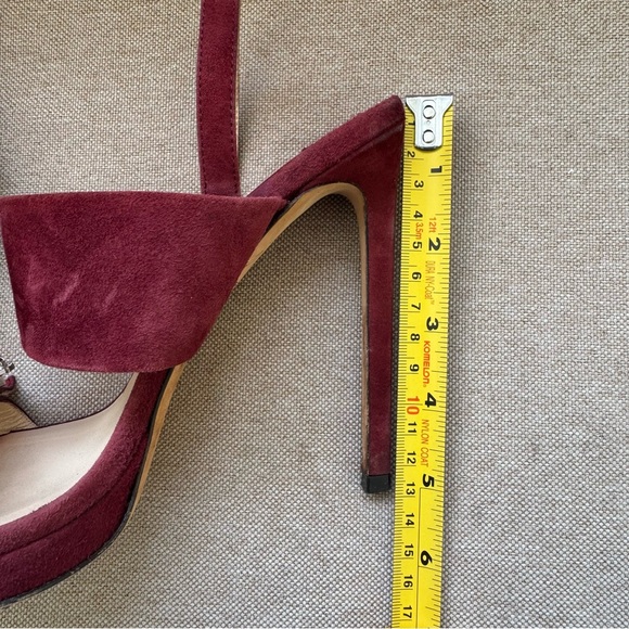 JIMMY CHOO Size SAPHIE Burgundy Suede Crystal Heels Sandals Shoes EU 37 US 7 - Picture 6 of 15